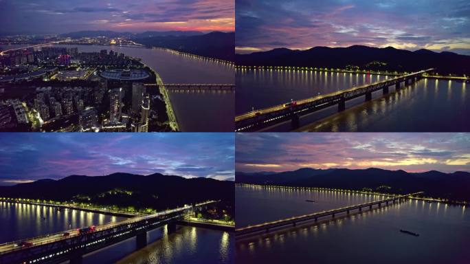 【合集】杭州滨江区钱江一桥板块夜景