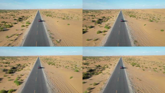 原创公路越野汽车沙漠无人区4k高清航拍