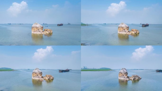 鄱阳湖蛤蟆石环绕航拍延时