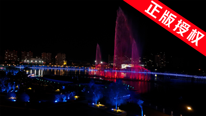 唯美城市夜景 灯光喷泉