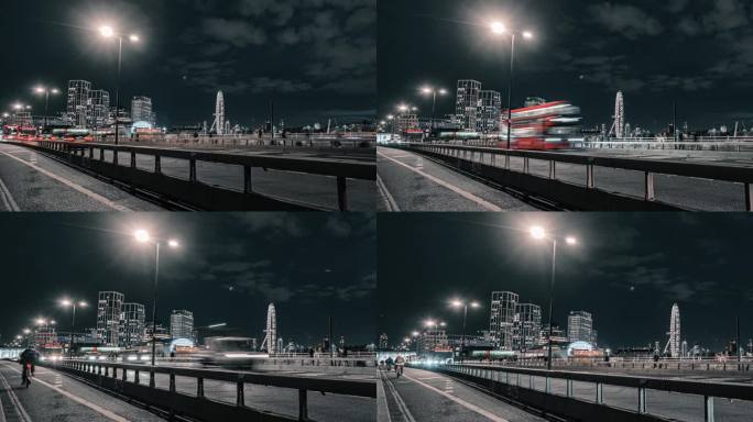 伦敦滑铁卢大桥的夜间延时