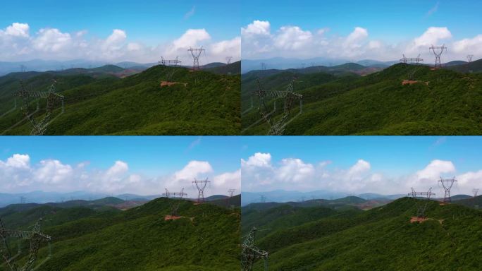 大山上的电力高压输电线路 铁塔