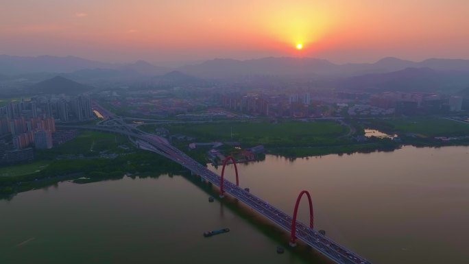 杭州之江大桥日落美景