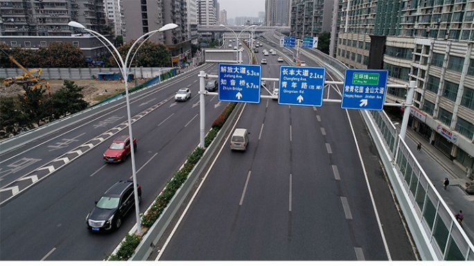 武汉二环线车流 城市高架航拍