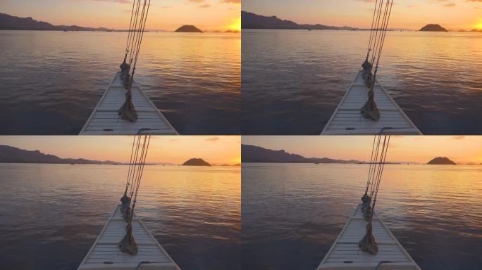 船在日落时分航行航行景色漂亮