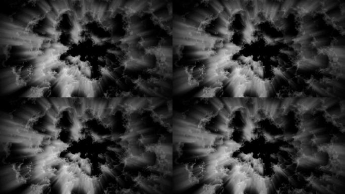4K抽象翻腾的云在单色背景无缝循环。神奇的光束穿透宇宙泡沫股票视频。