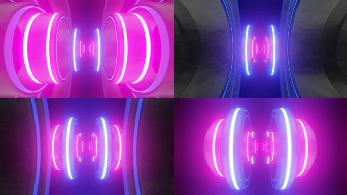 发光环的运动。演示用的动画，派对用的发光背景。镜头通过发光的混凝土环随着音乐的节拍移动。泵环动画。