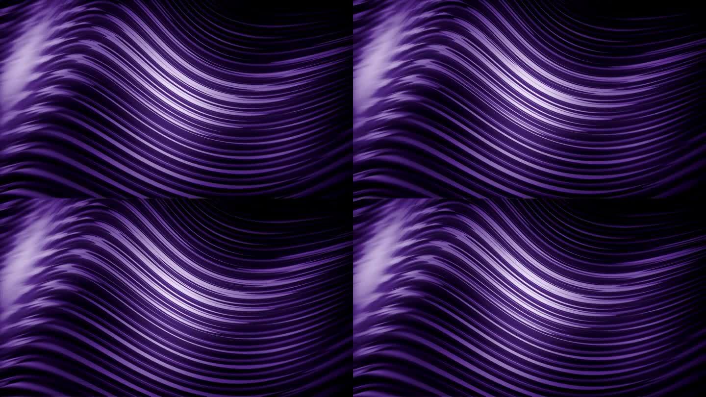 4K紫色抽象循环波。发光的颜色与软曲线条在运动股票视频。优雅的几何背景同步样条。