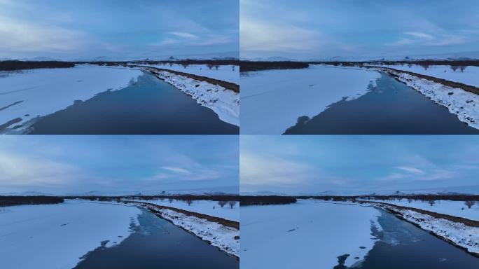 初春开河冰雪水面景色