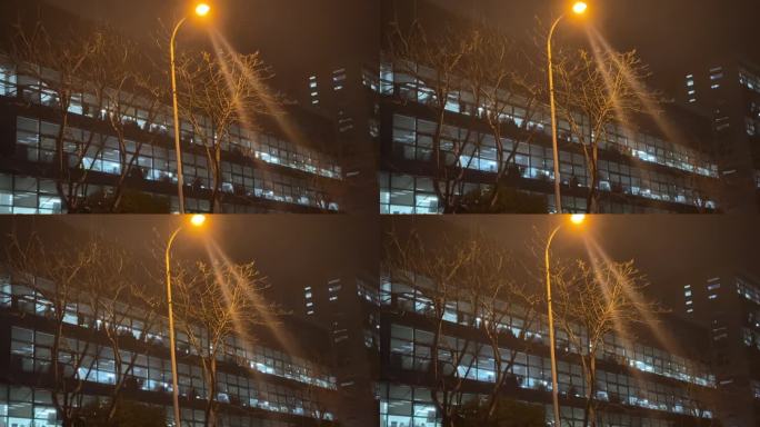 夜灯深夜夜景亮灯 大楼晚上灯光窗户加班
