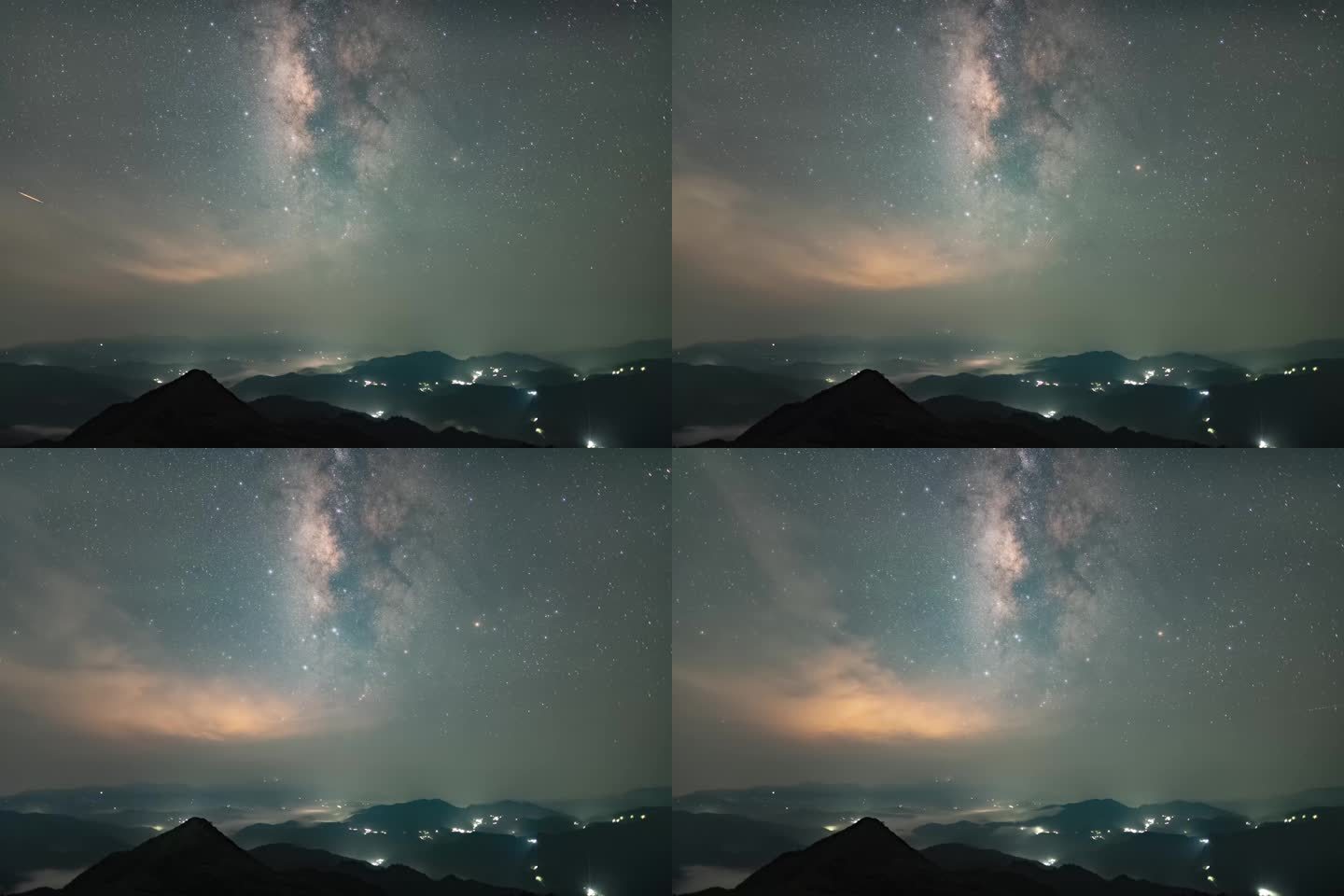 星空银河与飞机轨迹延时摄影，广西桂林