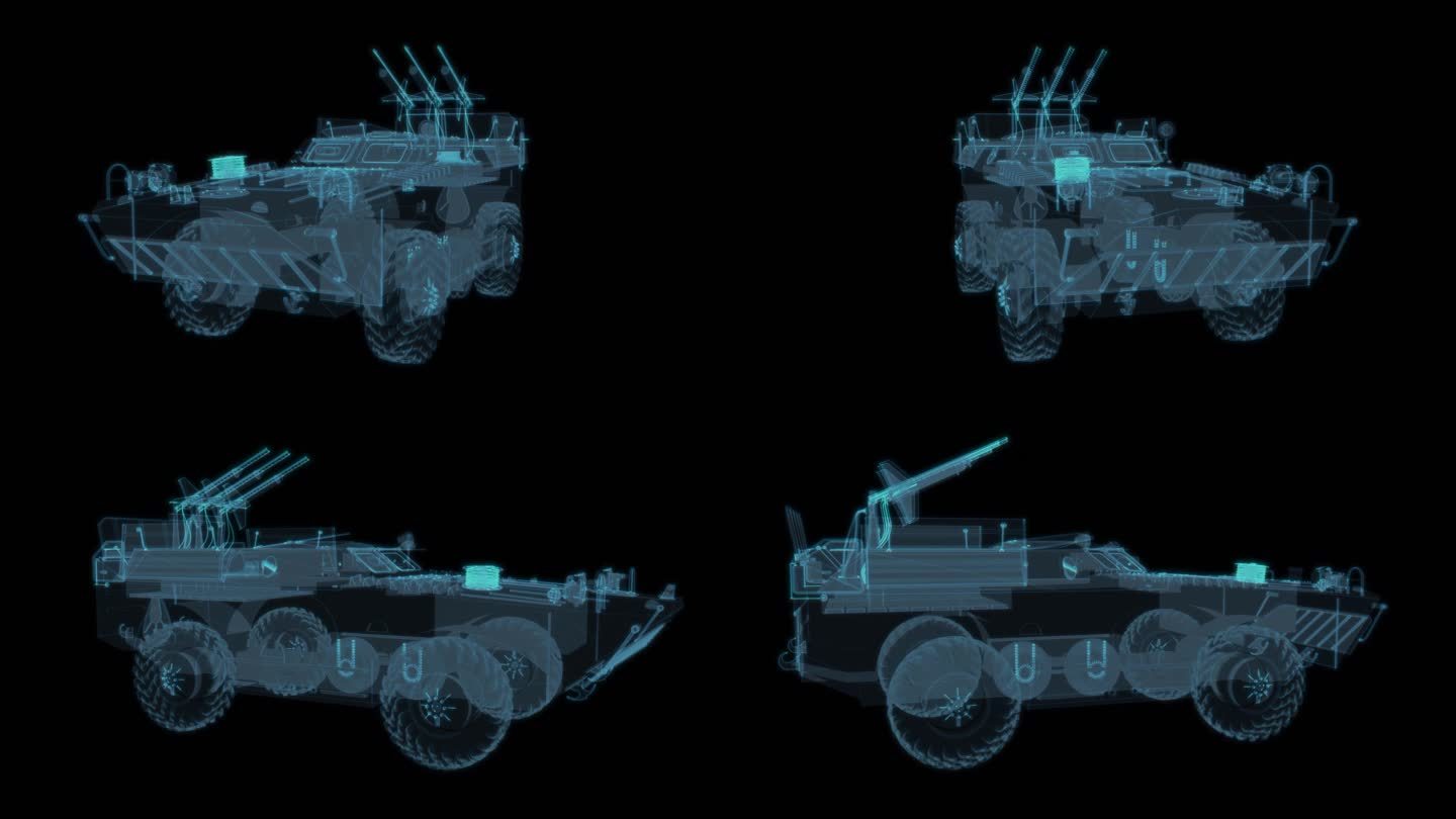 装甲坦克车 军事科幻透明网格线框军队4