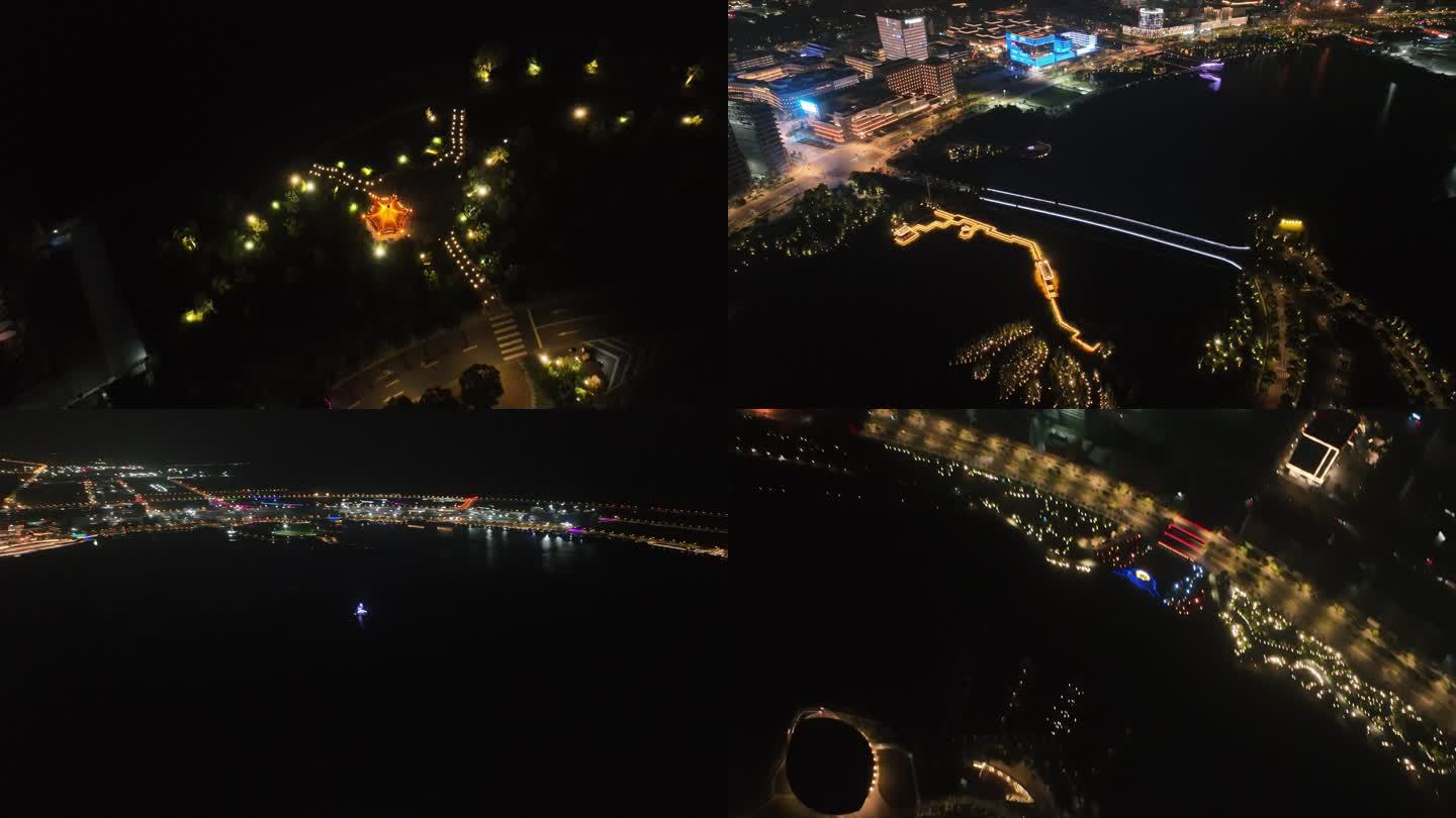 上海滴水湖洲际酒店夜景航拍