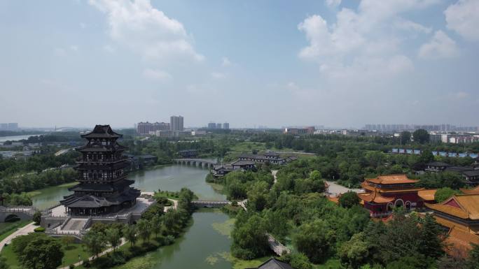 江苏宿迁城市风光项王故里景区航拍