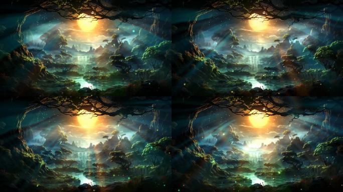 梦幻森林仙境循环背景视频