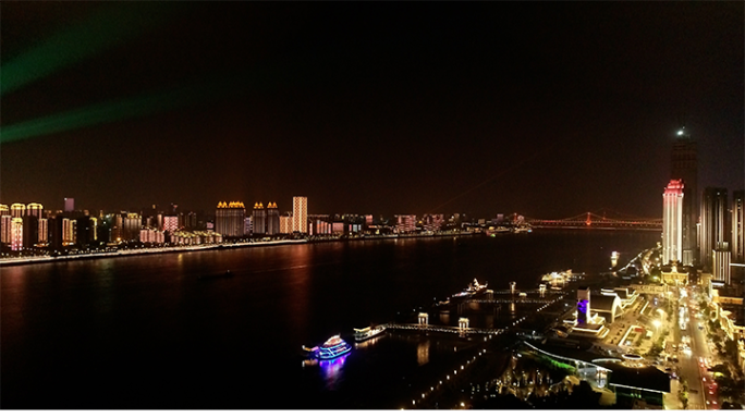 航拍 武汉城市夜景灯光秀