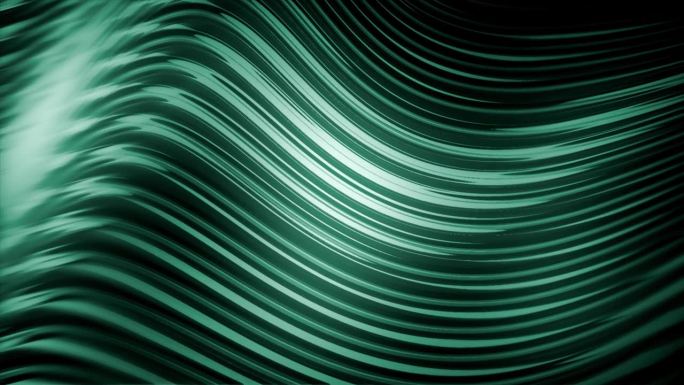 4K绿松石抽象循环波。发光的颜色与软曲线条在运动股票视频。优雅的几何背景同步样条。