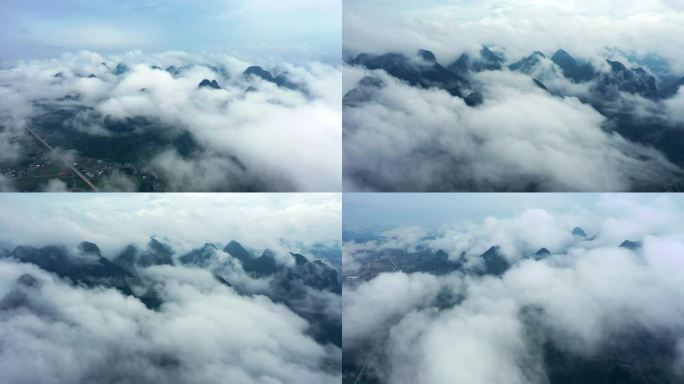 航拍云海云层大山喀斯特地貌广西地貌