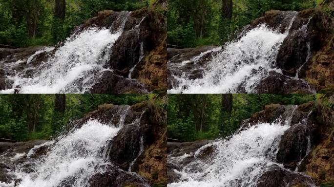 大山泉省立公园强力瀑布慢动作，水流从山上倾泻而下。