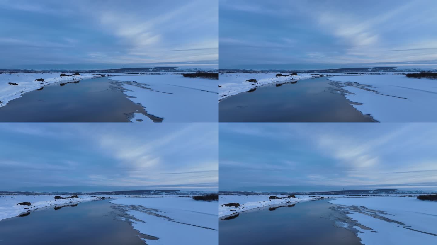 初春海拉尔河冰雪水面景色