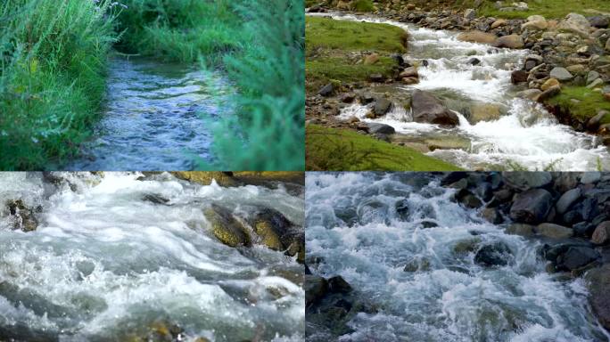 小溪、波光粼粼水面、流动溪水