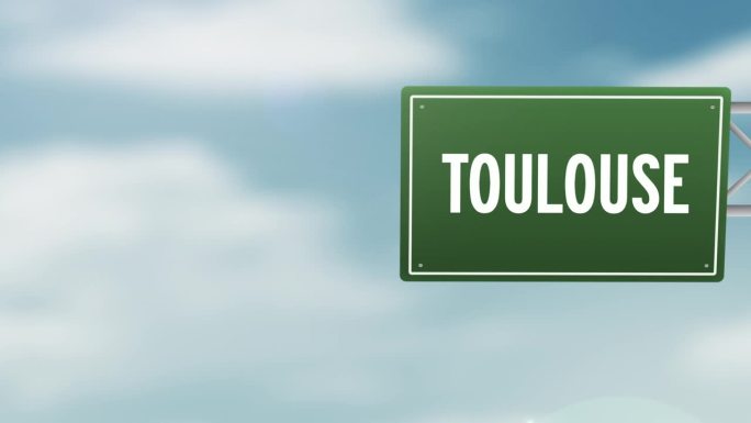 法国图卢兹市-法国大区城市城镇道路标志在蓝色多云的天空-股票视频