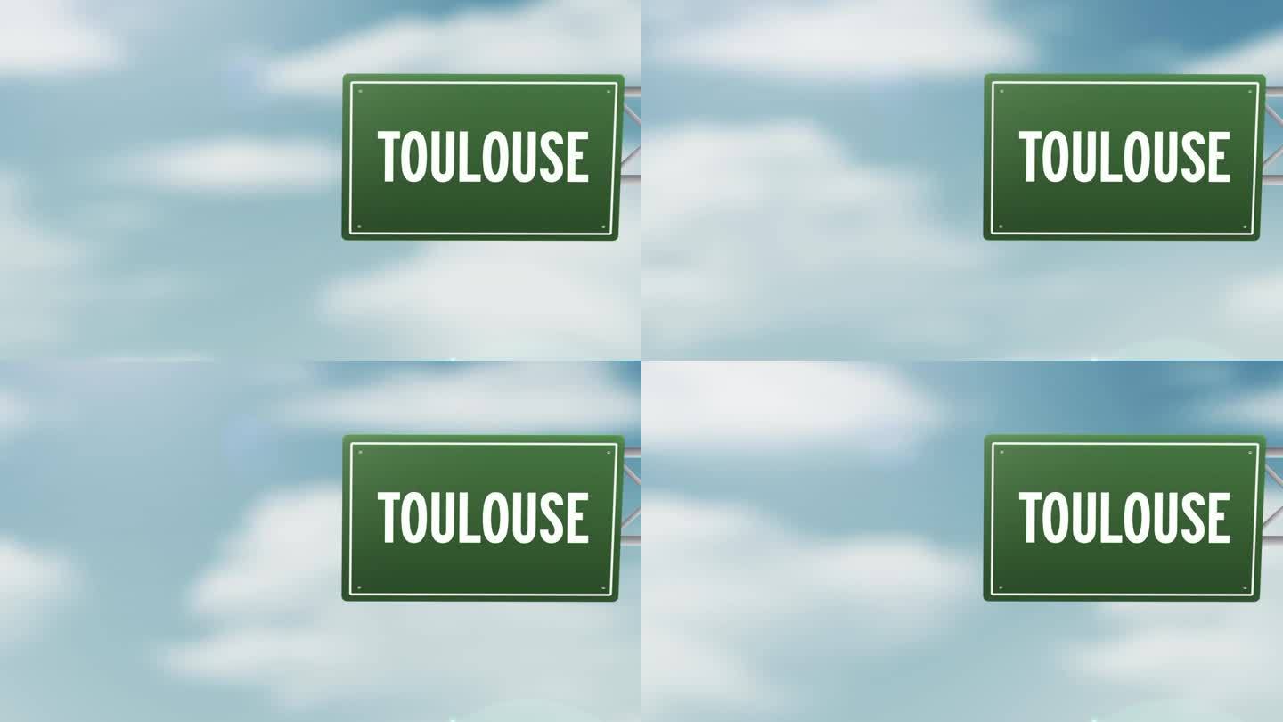 法国图卢兹市-法国大区城市城镇道路标志在蓝色多云的天空-股票视频
