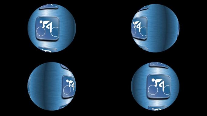 在旋转的圆圈或球上的自行车竞赛运动的符号或标志的动画