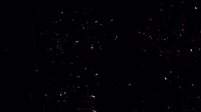 循环流动白色粉尘颗粒火花上升黑色抽象背景上的屏幕项目覆盖。4K 3D动画发光飞尘颗粒烬燃烧灰烬颗粒。