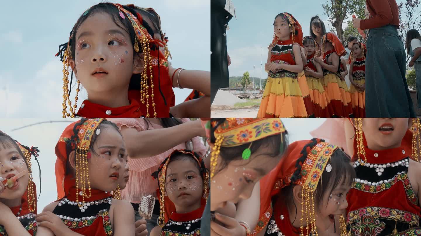 民族儿童节云南彝族儿童小学生民族服装表演