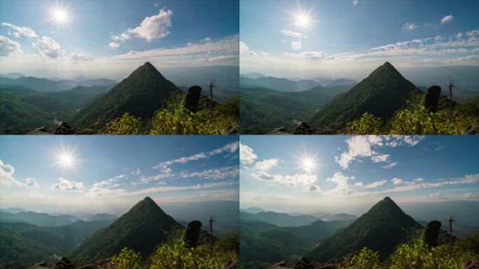 蓝天白云下的山峰