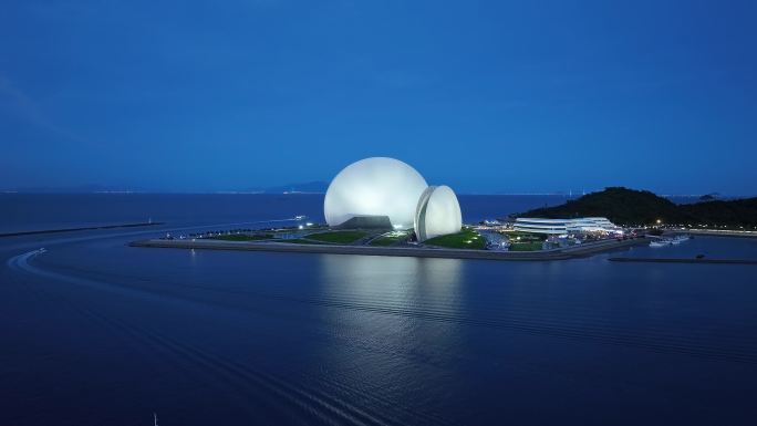 航拍珠海日月贝蓝调夜景