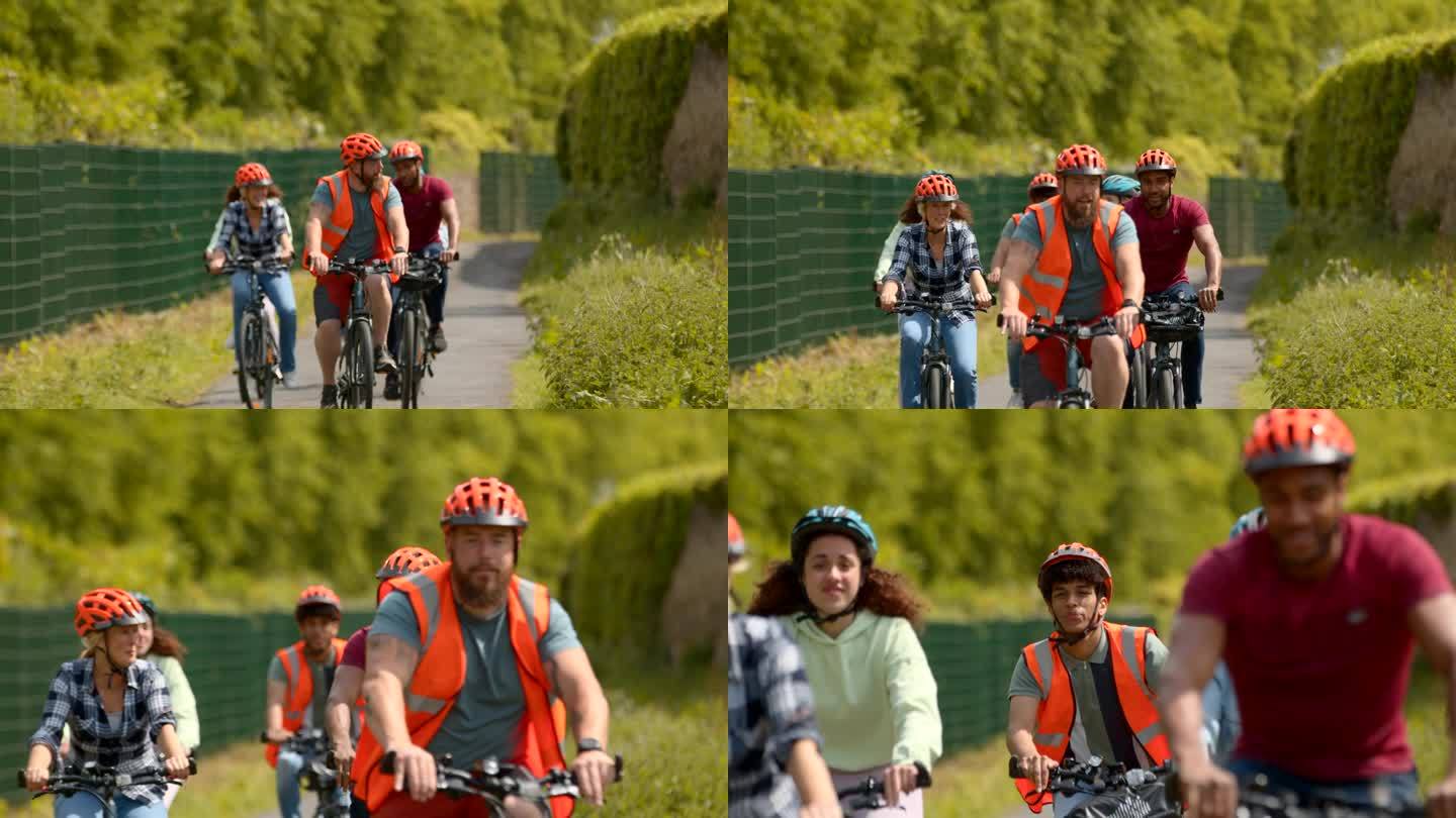 指路教师外国朋友一起骑自行车骑行