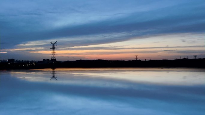 延时 晚霞 云 落日 月亮 星空