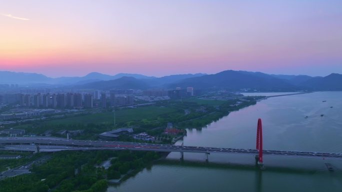 杭州之江大桥日落美景