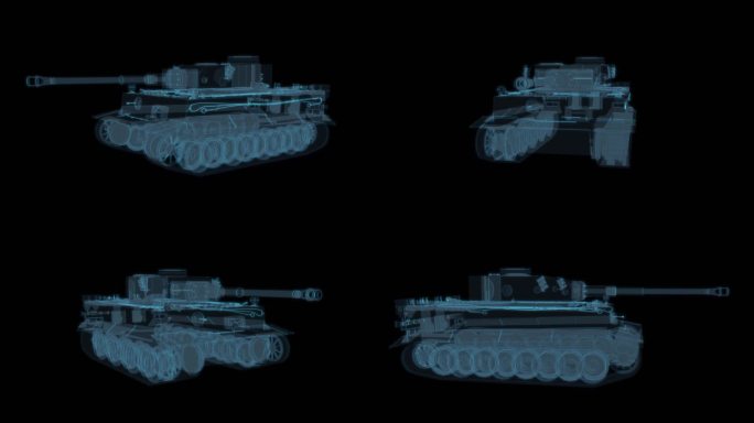 装甲坦克车 军事科幻透明网格线框军队3
