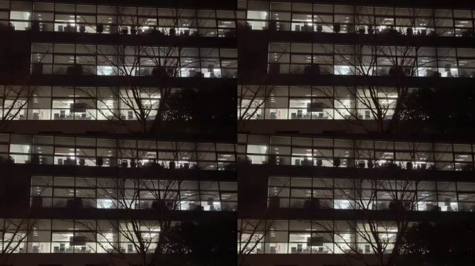 夜景夜晚加班窗户 亮灯晚上深夜夜灯窗外