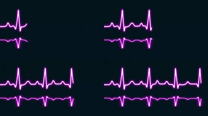 明亮的紫色霓虹心跳与爱的形状孤立的网格背景。医学概念和心电脉搏曲线图