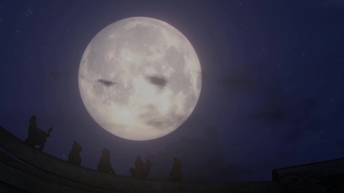 明月月亮月光升起古楼中秋节宽屏超宽屏组合