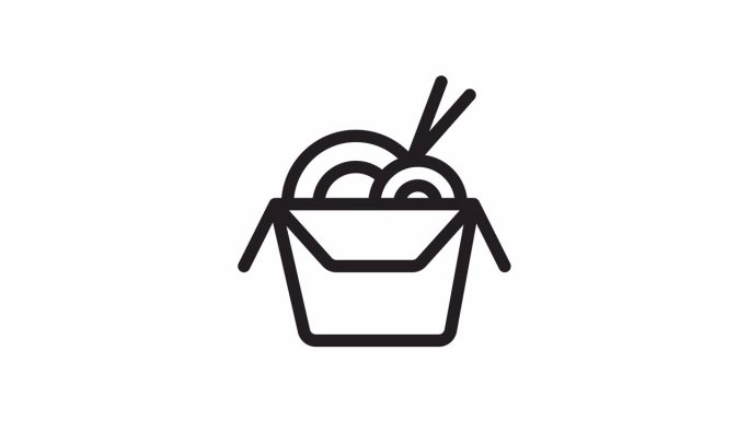 面条盒，食品配送在透明背景上的动画图标。