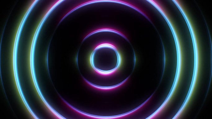 三维循环动画的抽象图案与充满活力的霓虹灯圈