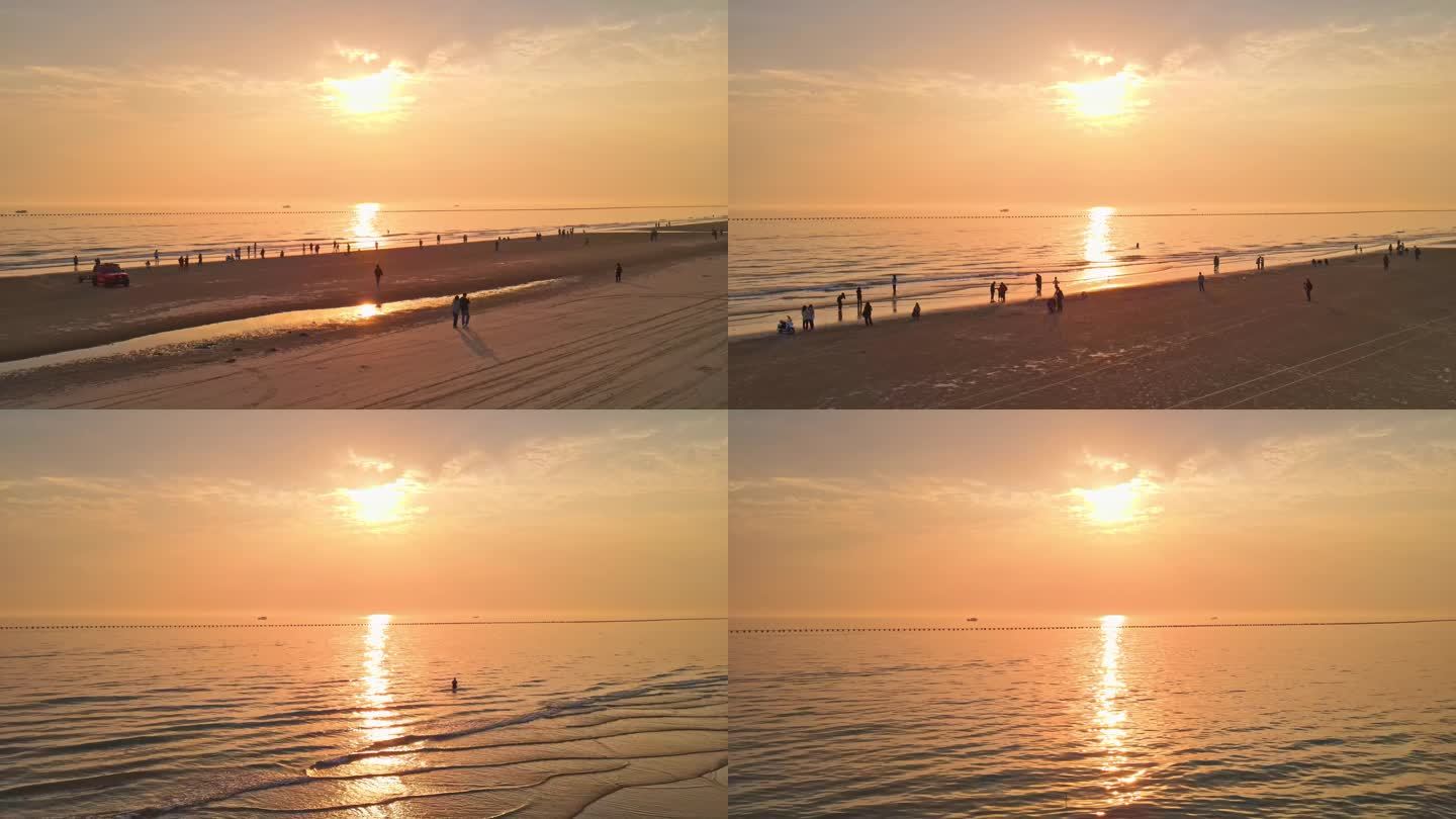 北海侨港海滩夕阳优质航拍视频素材