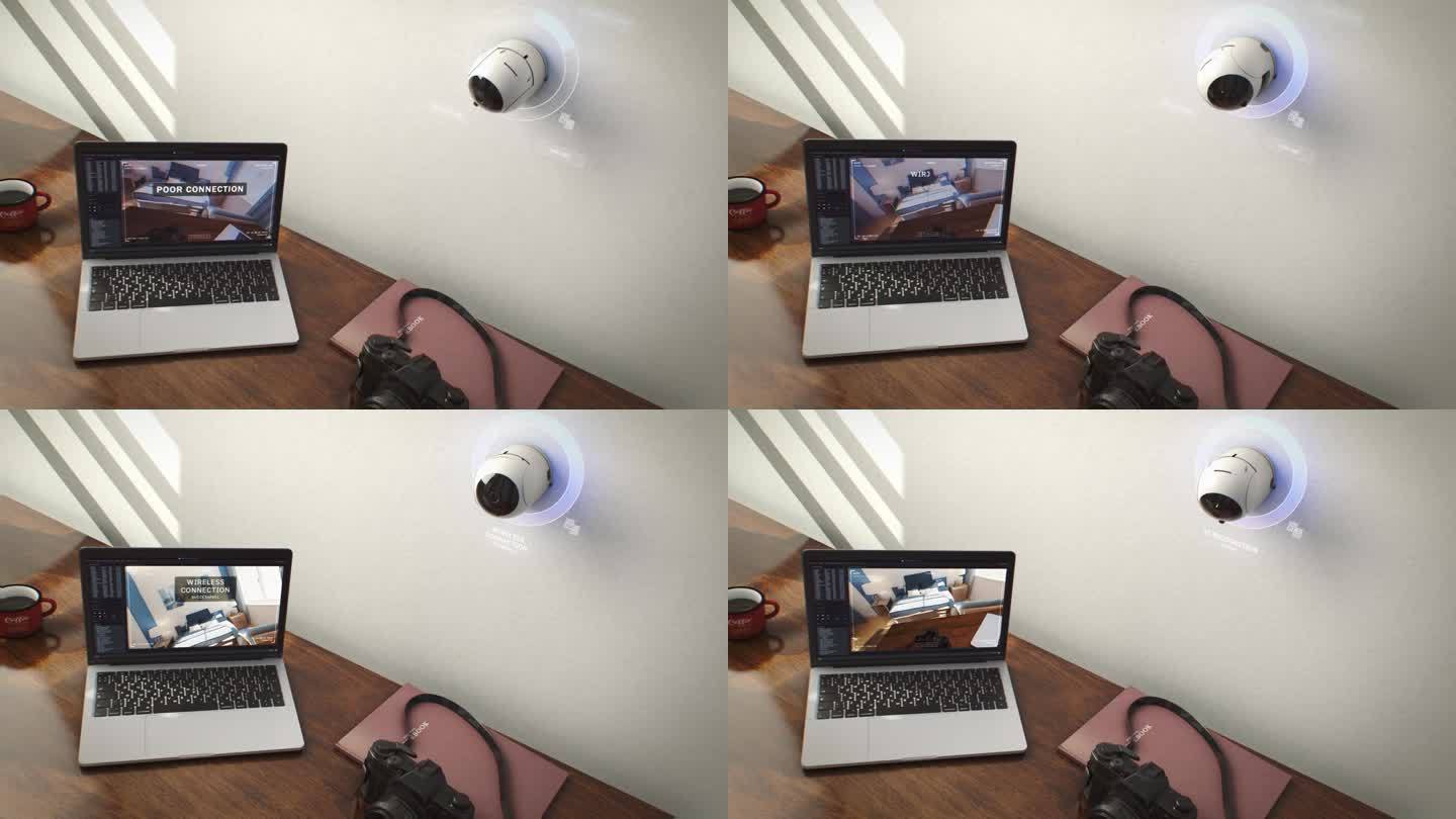 使用Wi-Fi连接笔记本电脑的CCTV摄像机的3D视觉特效动画