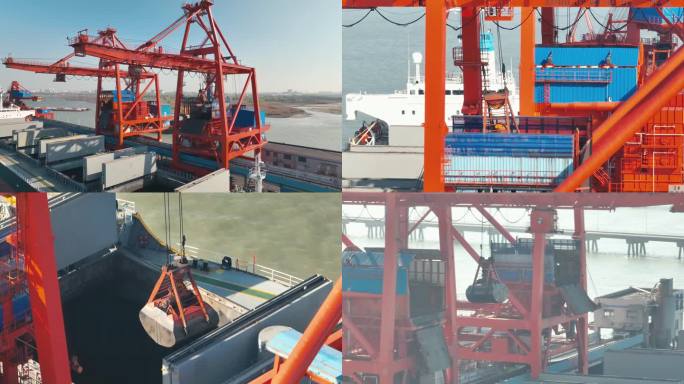 码头卸煤的运煤船能源发电厂煤炭