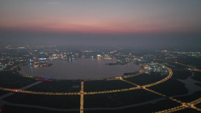 上海滴水湖夕阳航拍