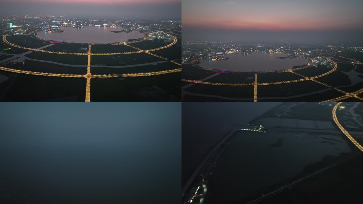 上海滴水湖夕阳航拍