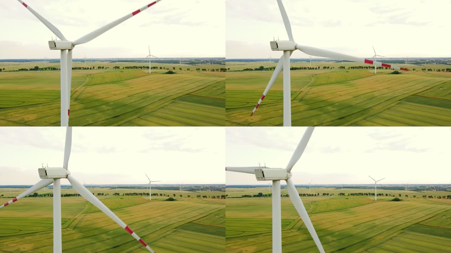 波兰农田中的工业风力涡轮机或风车