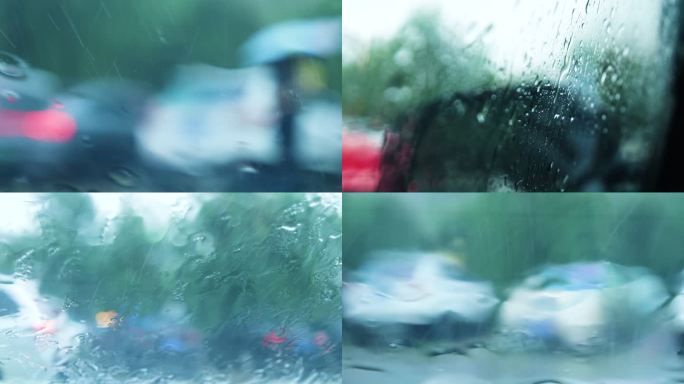 下雨 雨景 下雨街景 车内玻璃 下雨玻璃