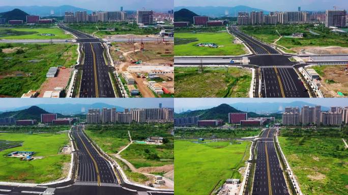 航拍，台州通江大道，高铁新区