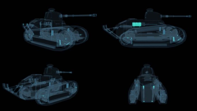 装甲坦克车 军事科幻透明网格线框军队5